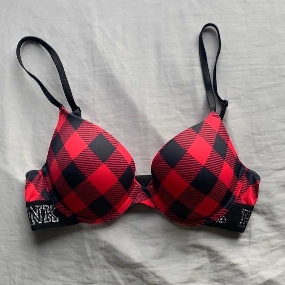 PINK Victoria’s Secret Red Plaid Push Up Bra